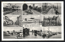 AK Brake / Unterweser, Breitestrasse, Hafen, Kaje, Bahnhof  - Brake
