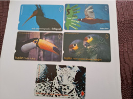 TURKIJE  MAGNETIC/ TOUCAN/PARROT/BIRDS/TIGRE ANIMALS /5 CARDS / / 5 DIFFERENT CARDS        Fine Used Cards  **16945** - Turkey