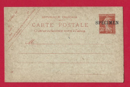 !!! ENTIER POSTAL 30C SEMEUSE AVEC SURCHARGE SPÉCIMEN - Cartes-lettres