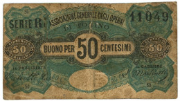 50 CENTESIMI BIGLIETTO FIDUCIARIO ASSOCIAZIONE GENERALE OPERAI TORINO 1871 MB+ - Otros & Sin Clasificación