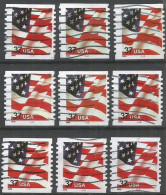 USA Flag 2002 Issue Coils P.10 Vert. - Cpl 9v Set Used ALL WITH PLATE NUMBER #1 To #9 - Ruedecillas (Números De Placas)