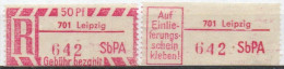 DDR Einschreibemarke Leipzig SbPA Postfrisch, EM2B-701I(1) PU - RU (b) Gt (Mi 2C) - R-Zettel