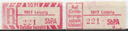 DDR Einschreibemarke Leipzig SbPA Postfrisch, EM2B-7017I(2) Gt (Mi 2C) - R-Zettel