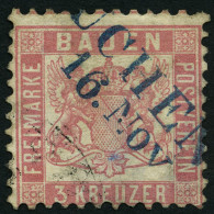 BADEN 18 O, 1862, 3 Kr. Hellrot Mit Blauem L2 BUCHEN, Marke Mängel, R! - Usados