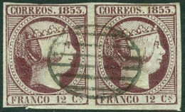 SPAIN 1853 12C VIOLET ISABELLA II PAIR, USED - Gebraucht
