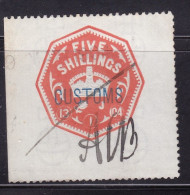 GB Fiscal/ Revenue Stamp.  Customs 5/-  Red Good Used - Revenue Stamps