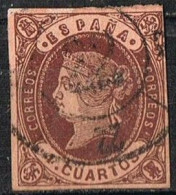 Sello 4 Cuartos Isabel II Tipo II, RUEDA CARRETA Numeral 22 CACERES  Num 58 º - Gebraucht