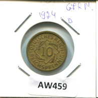 10 REISCHPFENNIG 1924 D ALEMANIA Moneda GERMANY #AW459.E.A - 10 Renten- & 10 Reichspfennig