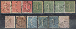 Lote De 13 Sellos Semeuse Ligné, Diferent Nuances, Variedades Color, Num 129-133 º - 1903-60 Semeuse Lignée