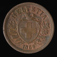 Suisse / Switzerland, , 2 Rappen, 1866, Bern, Bronze, TTB (EF),
KM#4.1 - 10 Francs (or)