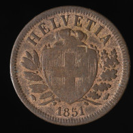  Suisse / Switzerland, , 2 Rappen, 1851, Paris, Bronze, B+ (F),
KM#4.1 - 5 Franken