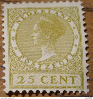 PAYS BAS - NEDERLAND : Wilhemine, 25 Cent, + WATERMARK, 1926-27 , Mint * Hinged  ............ CL1-12-1e - Neufs