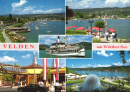 VELDEN, CARINTHIA, MULTIPLE VIEWS, ARCHITECTURE, SHIP, BOAT, PORT, UMBRELLA, TERRACE, CAR, FOUNTAIN, AUSTRIA, POSTCARD - Velden