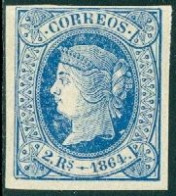 SPAIN 1864 2r BLUE ON PINK ISABELLA II* (MH) - Ungebraucht