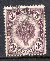 Malaysian States - Kedah - 1921-32 Rice & Ploughing - Wmk. Script CA - 3c Purple Used (SG 28) - Kedah