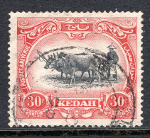 Malaysian States - Kedah - 1921-32 Rice & Ploughing - Wmk. Script CA - 30c Black & Rose Used (SG 34b) - Kedah