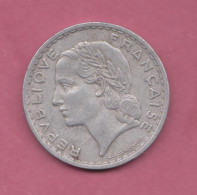France, 1949- 5 Francs.Lavrillier-Aluminium- Obverse Laureate Head. Reverse Denomination Within Sectioned Wreath- - 5 Francs