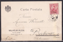 ROMANIA.1914/Galati, Wilhelm Klein Private Card Single Franking/abroad Mail. - Briefe U. Dokumente