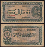 JUGOSLAWIEN - YUGOSLAVIA -  100 Dinara Banknote (1944) Pick 53 F- (4-) Used  - Jugoslawien