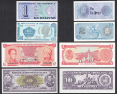 Venezuela 4 Stück 1, 2, 5, 10 Bolivares Banknoten 1988-89 UNC (1)  (31940 - Sonstige – Amerika