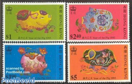 Hong Kong 1995 Year Of The Pig 4v, Mint NH, Nature - Various - Cattle - New Year - Unused Stamps