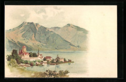 Lithographie Spiez, Ortsansicht Mit Bergen  - Spiez