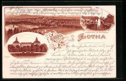 Lithographie Gotha, Schloss Friedenstein, Wasserkünste Am Schlossberg - Gotha