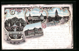 Lithographie Gotha, Schloss Friedenstein, Schlossberg-Anlage, Gerichts-Gebäude, Neumarkt - Gotha