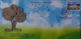 INDIA 2024 WORLD ENVIRONMENT DAY PROTECT NATURE PRESERVE FUTURE UNUSUAL SPECIAL COVER WTH WOODEN BROCHURE WITH SEED USED - Storia Postale