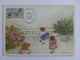 JEUX ENFANTS / MARELLE - Petite Fille En Robe - Carte Philatélique Avec Timbre EUROPA Et Cachet 1er Jour Paris - Altri & Non Classificati