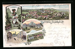 Lithographie Altkirch, Kneipp`sche Heilanstalt Carspach, Elsässerin En Costume Typique, Strasse Kreuzgasse Muttergott - Altkirch