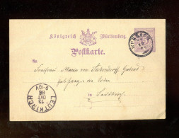 WUERTTEMBERG / 1886, Postkarte Mit Stempel "WURZACH" Und "LEUTKIRCH" (L2298) - Postwaardestukken