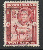 Somaliland Protectorate GVI 1938 Portrait Facing Left 2 Annas Maroon, Used, SG 95 (BA2) - Somalilandia (Protectorado ...-1959)