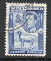 Somaliland Protectorate GVI 1938 Portrait Facing Left 3 Annas Bright Blue, Used, SG 96 (BA2) - Somaliland (Protectorate ...-1959)