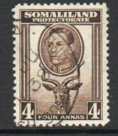 Somaliland Protectorate GVI 1938 Portrait Facing Left 4 Annas Sepia, Used, SG 97 (BA2) - Somalilandia (Protectorado ...-1959)