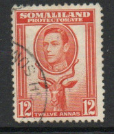 Somaliland Protectorate GVI 1938 Portrait Facing Left 12 Annas Red-orange, Used, SG 100 (BA2) - Somalilandia (Protectorado ...-1959)