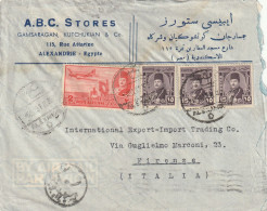 LETTERA EGITTO 1951 3X15+2 TIMBRO ALEXANDRIE  ARRIVO FIRENZE (YK2028 - Storia Postale