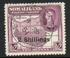 Somaliland Protectorate GVI 1951 New Currency 2/- On 2 Rupees Purple, Used, SG 133 (BA2) - Somalilandia (Protectorado ...-1959)