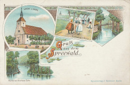 0-7502 BURG / Spreewald, Lithographie, Kirche, Trachten, Forsthaus Eiche - Burg (Spreewald)