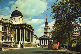 LONDON, ARCHITECTURE, TRAFALGAR SQUARE, CHURCH, BUS, CAR, ENGLAND, UNITED KINGDOM , POSTCARD - Trafalgar Square