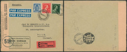 Affranch. Mixte Sur Lettre Par Expres + étiquette Trilingue (suisse) De Bruxelles (1945) > Bâle / Bandelette De Censure - WW II (Covers & Documents)