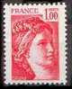 France Sabine De Gandon N° 1972 B ** Le 1f00 Rouge, Gomme Tropicale - 1977-1981 Sabine De Gandon