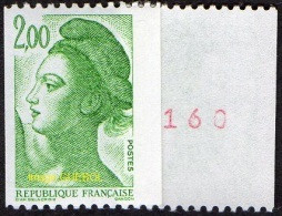 France Liberté De Gandon N° 2487 A ** Le 2f00 Vert De Roulette N° Rouge Au Verso - 1982-1990 Liberté De Gandon