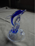 Vintage - Statuette De Dauphin Bleu En Cristal D'Arques France - Glas & Kristal