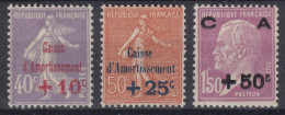 FRANCE CAISSE D'AMORTISSEMENT SERIE N° 249/251 NEUVE ** GOMME SANS CHARNIERE - 1927-31 Caisse D'Amortissement