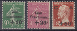 FRANCE SERIE CAISSE D'AMORTISSEMENT N° 253/255 NEUVE ** GOMME SANS CHARNIERE - 1927-31 Caisse D'Amortissement