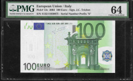 ITALY 100 EURO  TRICHET  Signature! PMG 64 Choice UNC "S" Printer J017F3 !! - 100 Euro