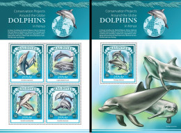 Maldives 2015, Animals, Dolphins II, 4val In BF+BF - Ballenas