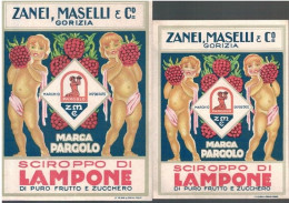 Coppia Di Etichette "Sciroppo Di Lampone" Zanei, Maselli Gorizia - Limonades & Frisdranken