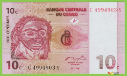 Voyo CONGO 10 Centimes 1997 P82a  B303a Prefix C Surfix S UNC Mask Dancers - Republik Kongo (Kongo-Brazzaville)